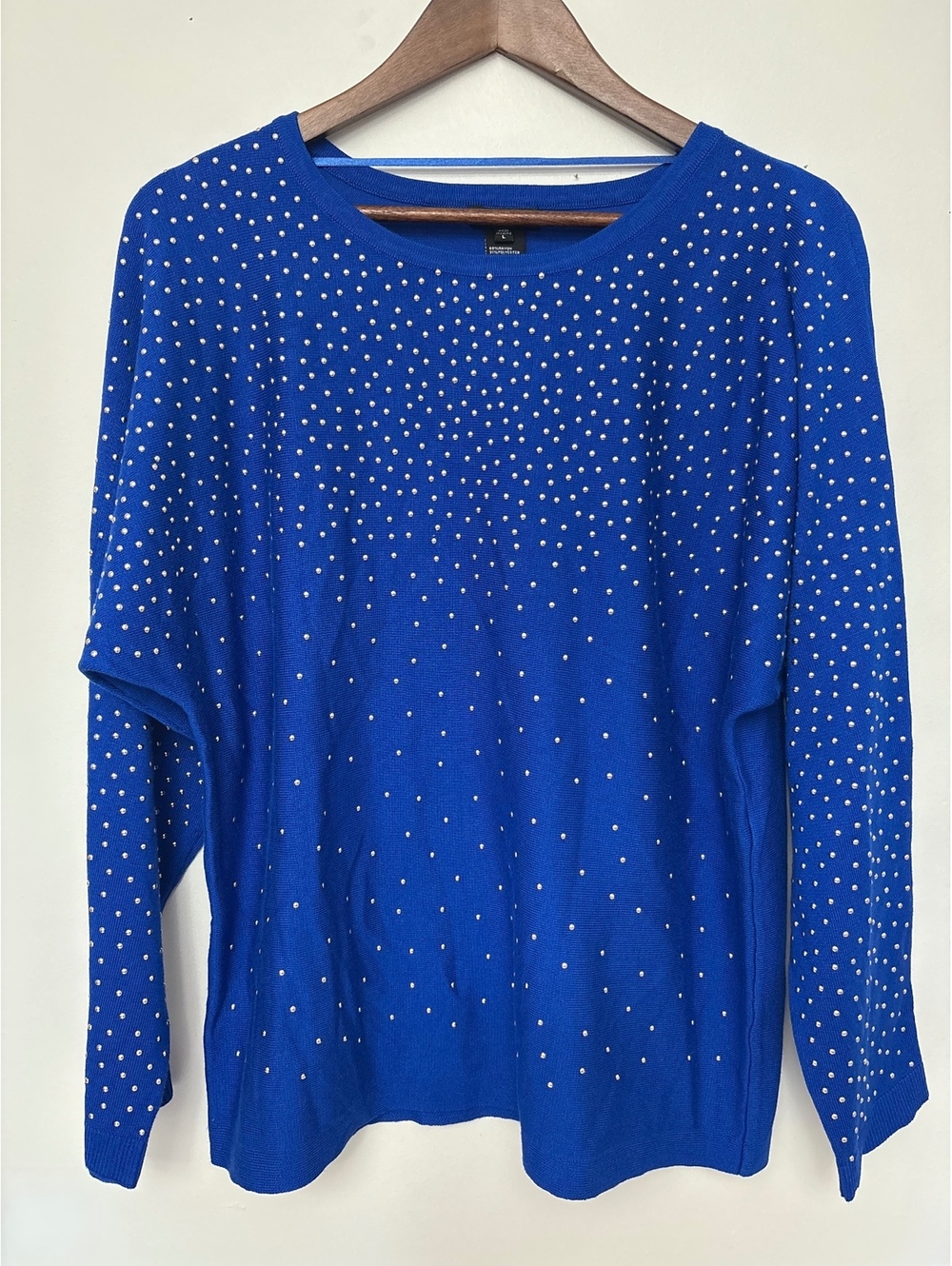 Cocobleu Large Blue Sweater with Studded Detail, Rayon and Polyester Blend